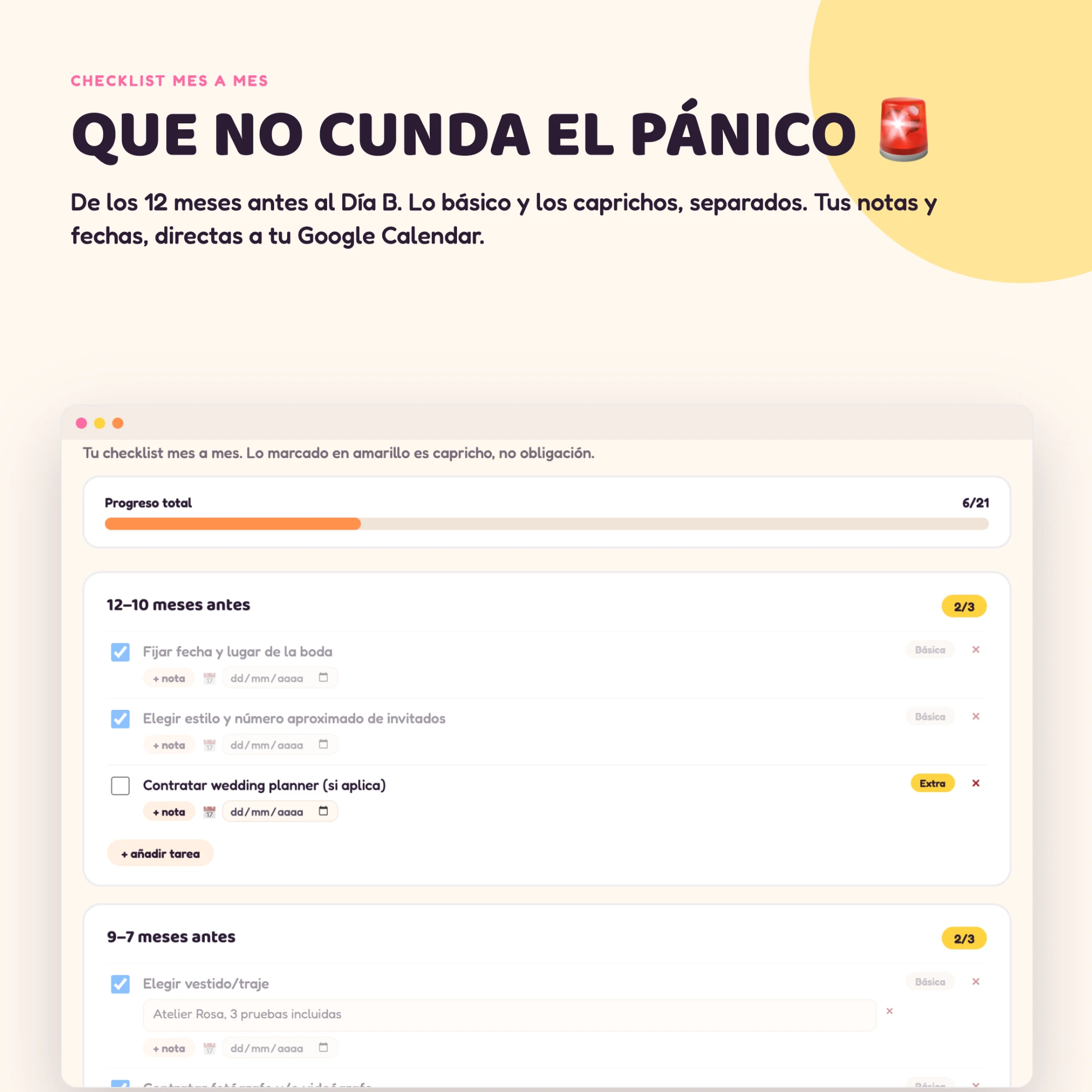 Checklist mes a mes de Tu Plan A, con la barra de progreso y las tareas marcadas